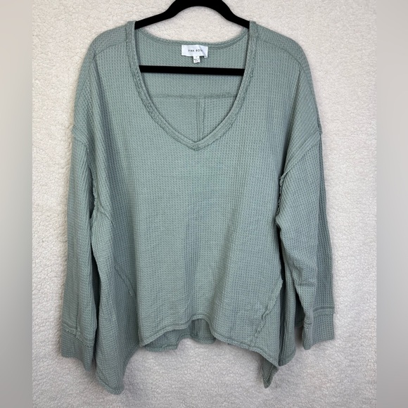 PINK ROSE Oversized Waffle Knit Reverse Seam Top Size Large L Sage NEW no tags - Picture 4 of 5